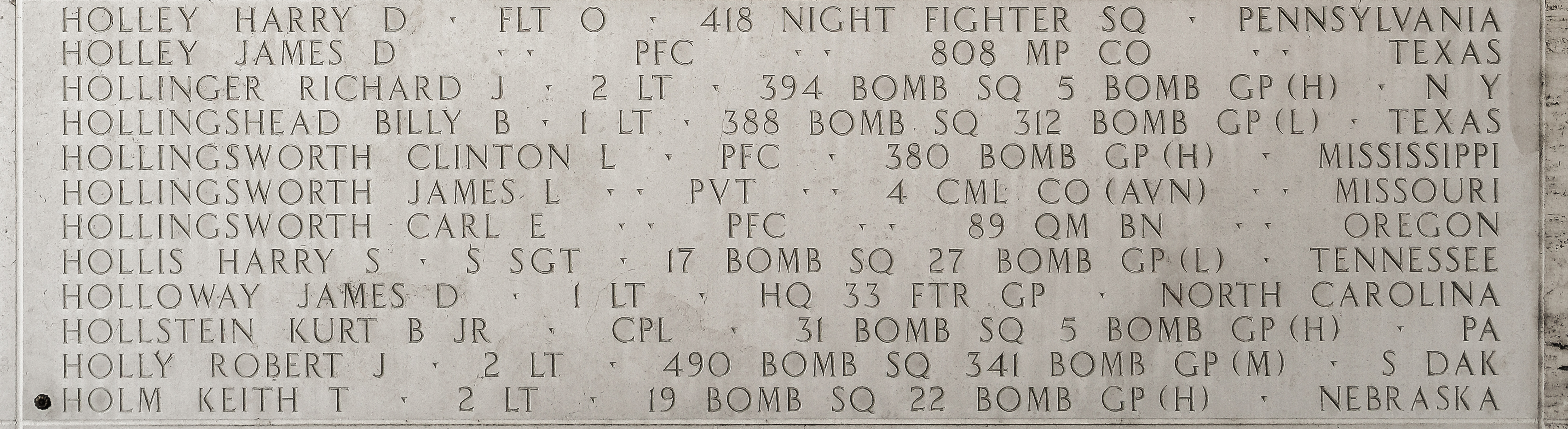 Billy B. Hollingshead, First Lieutenant